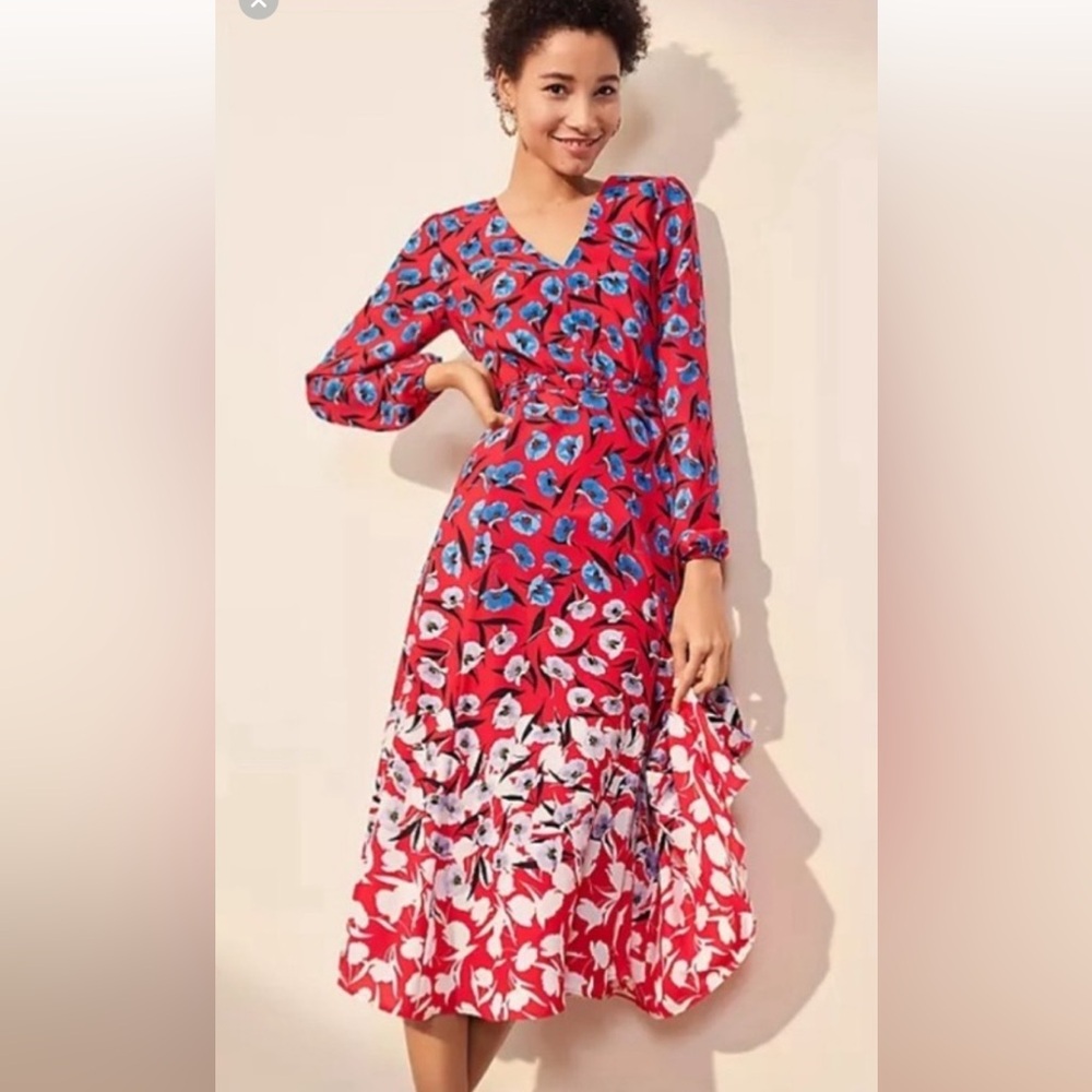 Ann Taylor Red and Blue Floral Midi Dress